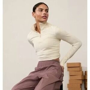 Athleta Studio Transcend Half Zip Size XL Cream Off-White Ruched Sides